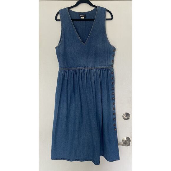 Vintage denim Retro Blue Boho jean jumper MIDI 90’s dress side buttons M L 10 12 - Picture 1 of 8